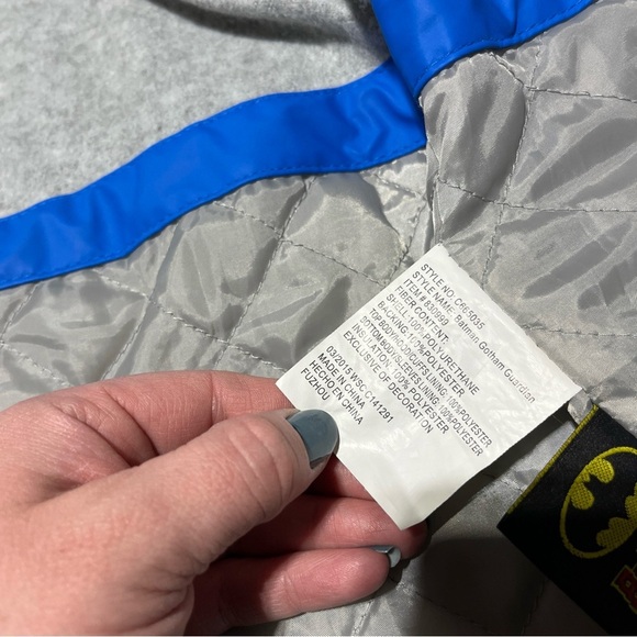 Western Chief Batman Rain Coat Jacket Kids Toddler Size 5 Blue Fleece Quilted - Picture 8 of 11